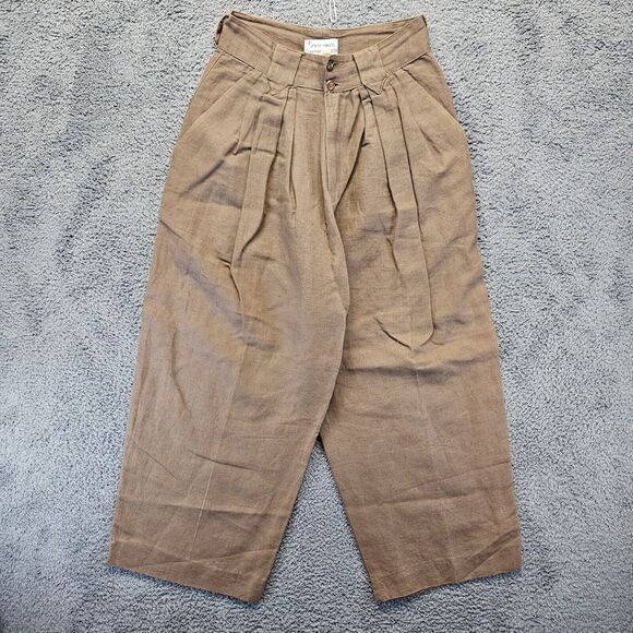 Senso Unico Pants - Senso Unico Pants Women Size Medium Brown Linen High Rise Pleated Front